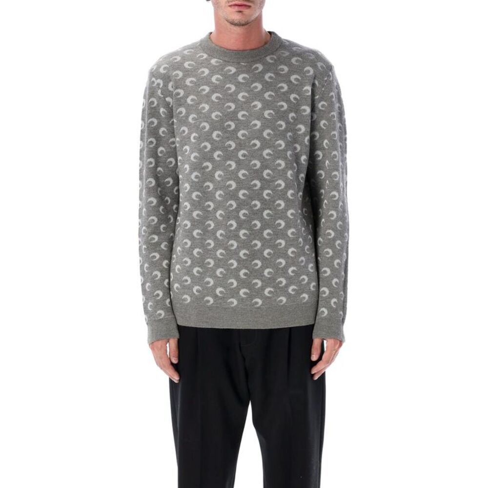 MARINE SERRE All-Over Moon Print Crewneck Sweater Men MISTY GREY Sweaters &